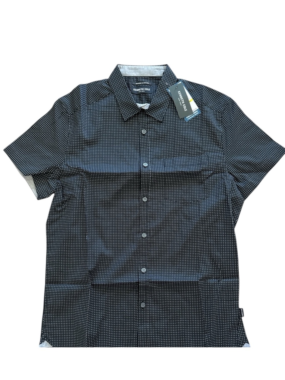 Kenneth Cole Black Short-Sleeve Button-Up with White Dot Print